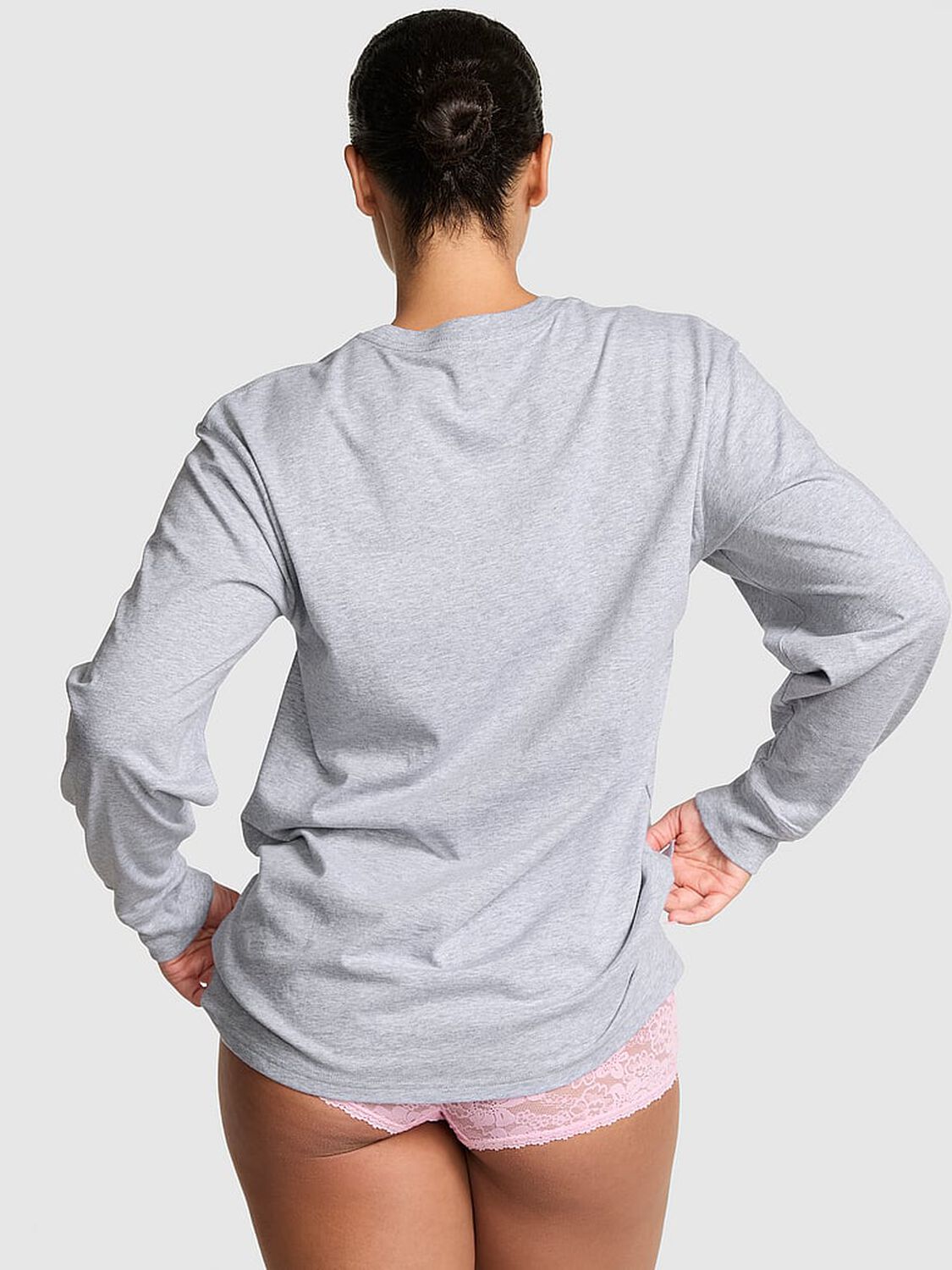 vs Pink Campus Cotton Long-Sleeve Tee Med Hthr Grey Core 2 of 3 