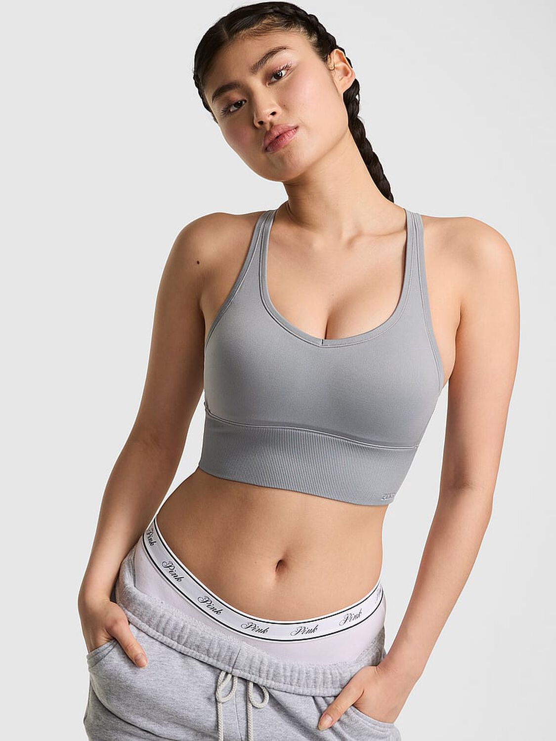 vs Pink Seamless Air Medium-Support Sports Bra Night Owl Grey 1 of 3 