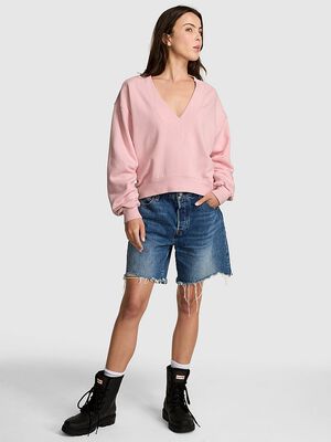 Ivy Fleece V-Neck High-Low Cropped Sweatshirt