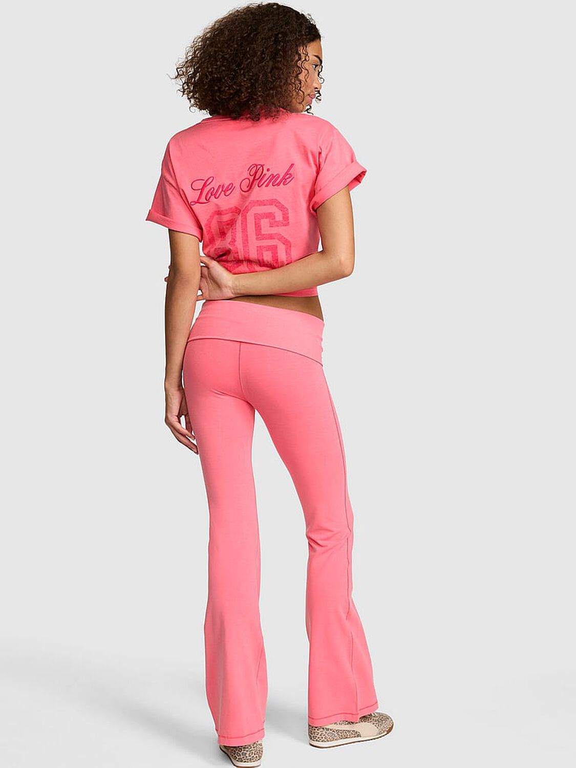 vs Pink All-Day Cotton&trade; Foldover Flare Leggings Vivid Pink Wash 2 of 3 