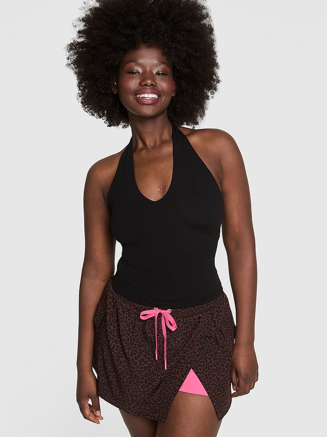 vs Pink Base Stretch Halter Tank Top Pure Black 1 of 3 