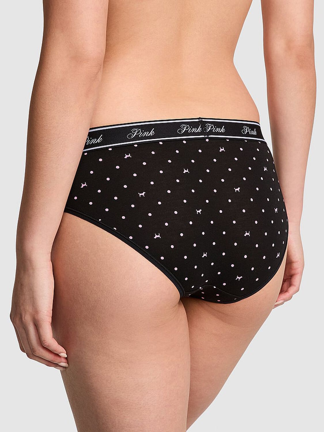 vs Pink Logo Cotton Hiphugger Panty Black Dot Dog Print 2 of 4 