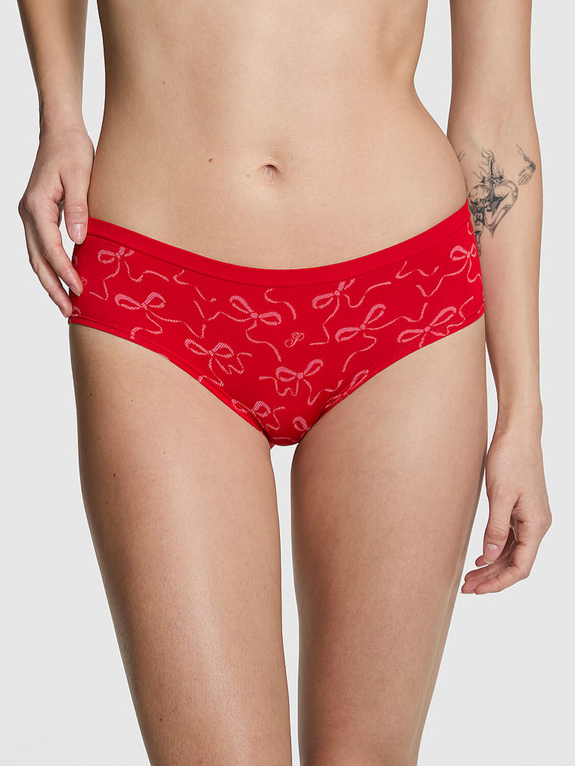 vs Pink Seamless Hiphugger Panty Bright Vermillion Bow Print 1 of 3 