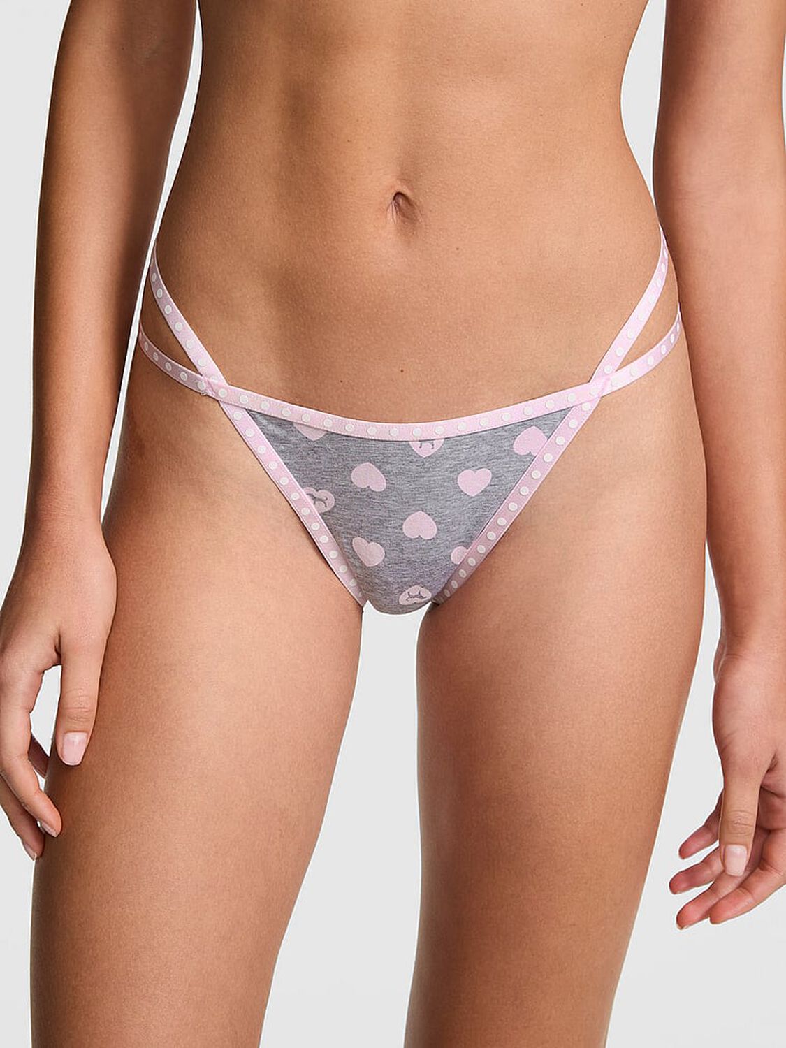 vs Pink Logo Cotton High-Leg Thong Panty Medium Heather Grey Heart Dog Print 1 of 3 