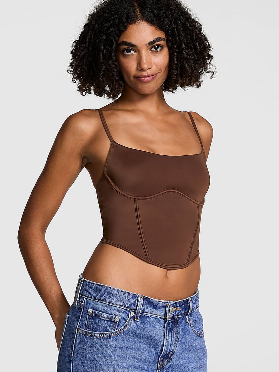 vs Pink Bralettes & Bra Tops The Cinched Micro Corset Top Ganache 1 of 3 