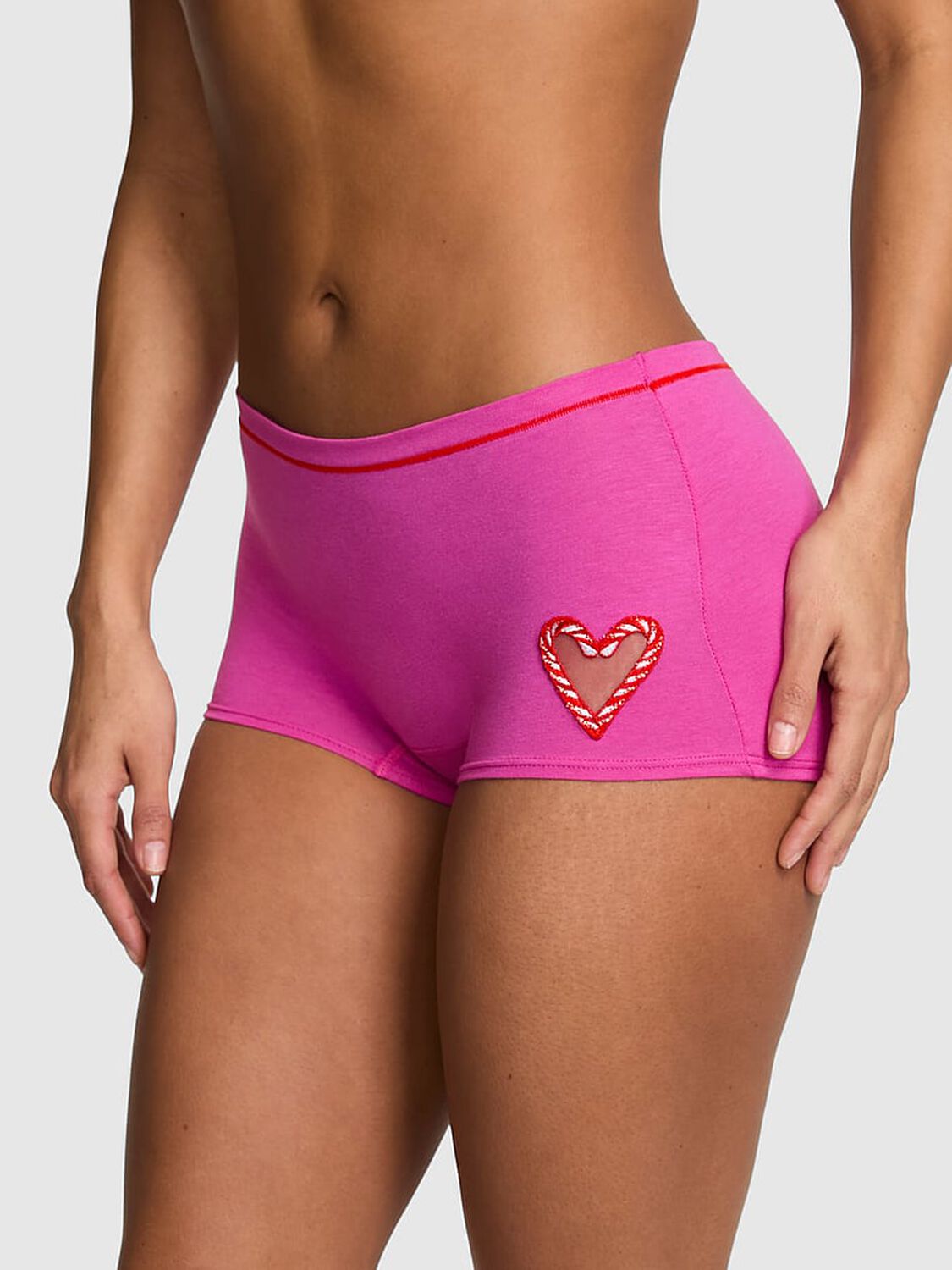 vs Pink Cotton Dorm Boyshort Panty Pink Fire Candy Cane Mesh Graphic 1 of 3 