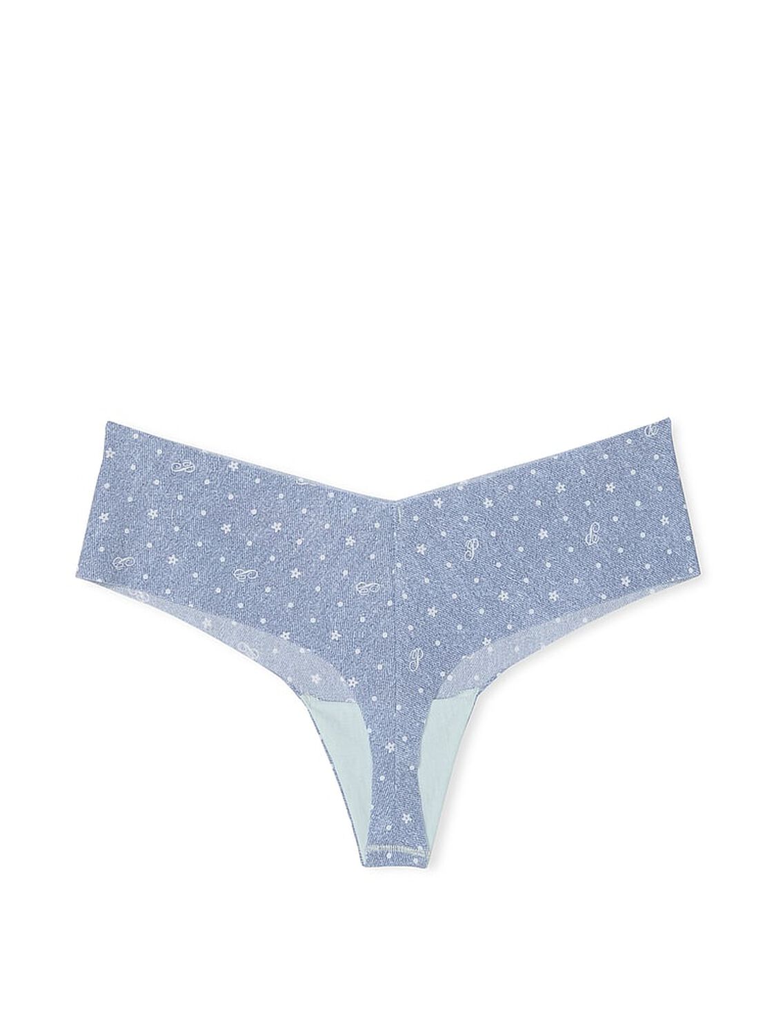 vs Pink No-Show Thong Panty Blue Dancer P Script Dot Print 4 of 5 