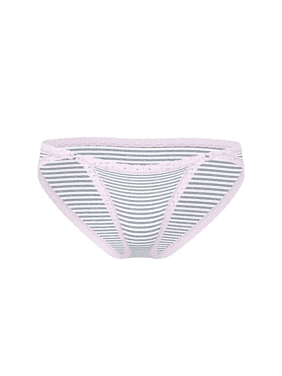 vs Pink Cotton Lace-Trim Cheeky Panty Medium Heather Grey 3 of 3 