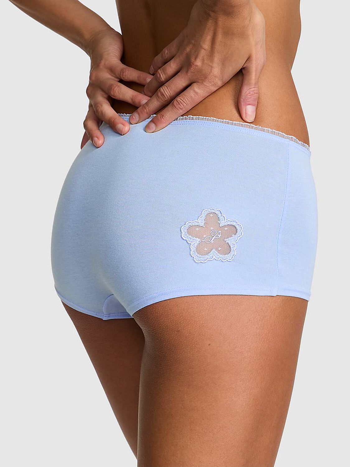 vs Pink Cotton Daisy Patch Boyshort Panty Blue Dancer Mesh Daisy Graphic 2 of 3 