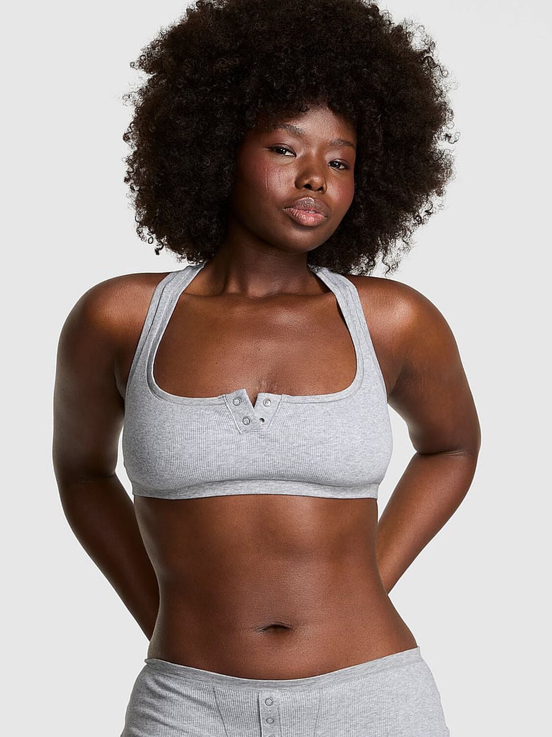 pink Pink Cotton Dorm Unlined Racerback Bralette Medium Heather Grey 1 of 4 