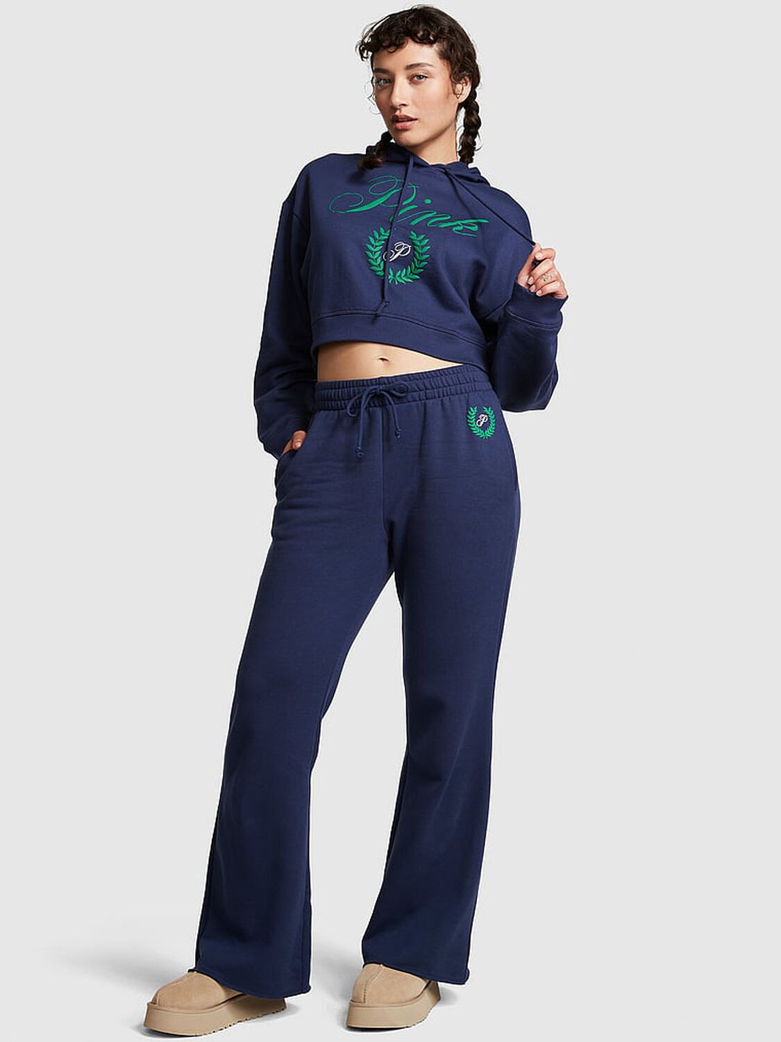 vs Pink Everyday Fleece High-Waist Flare Sweatpants Midnight Navy 1 of 4 