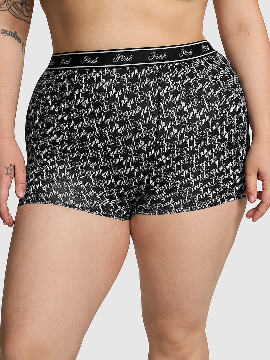 vs Pink Logo Cotton High-Waist Boyshort Panty Pure Black Logo Script Print 1 of 3 