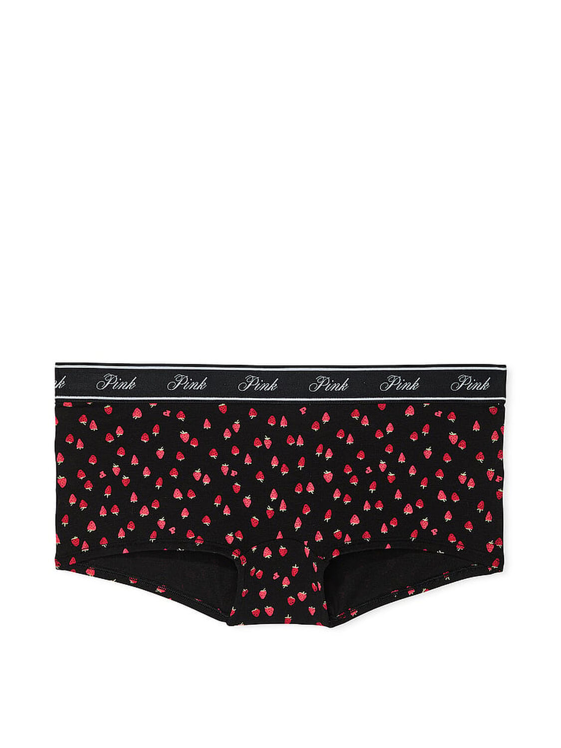 vs Pink Logo Cotton Shine Boyshort Panty Black Strawberry Print 3 of 3 