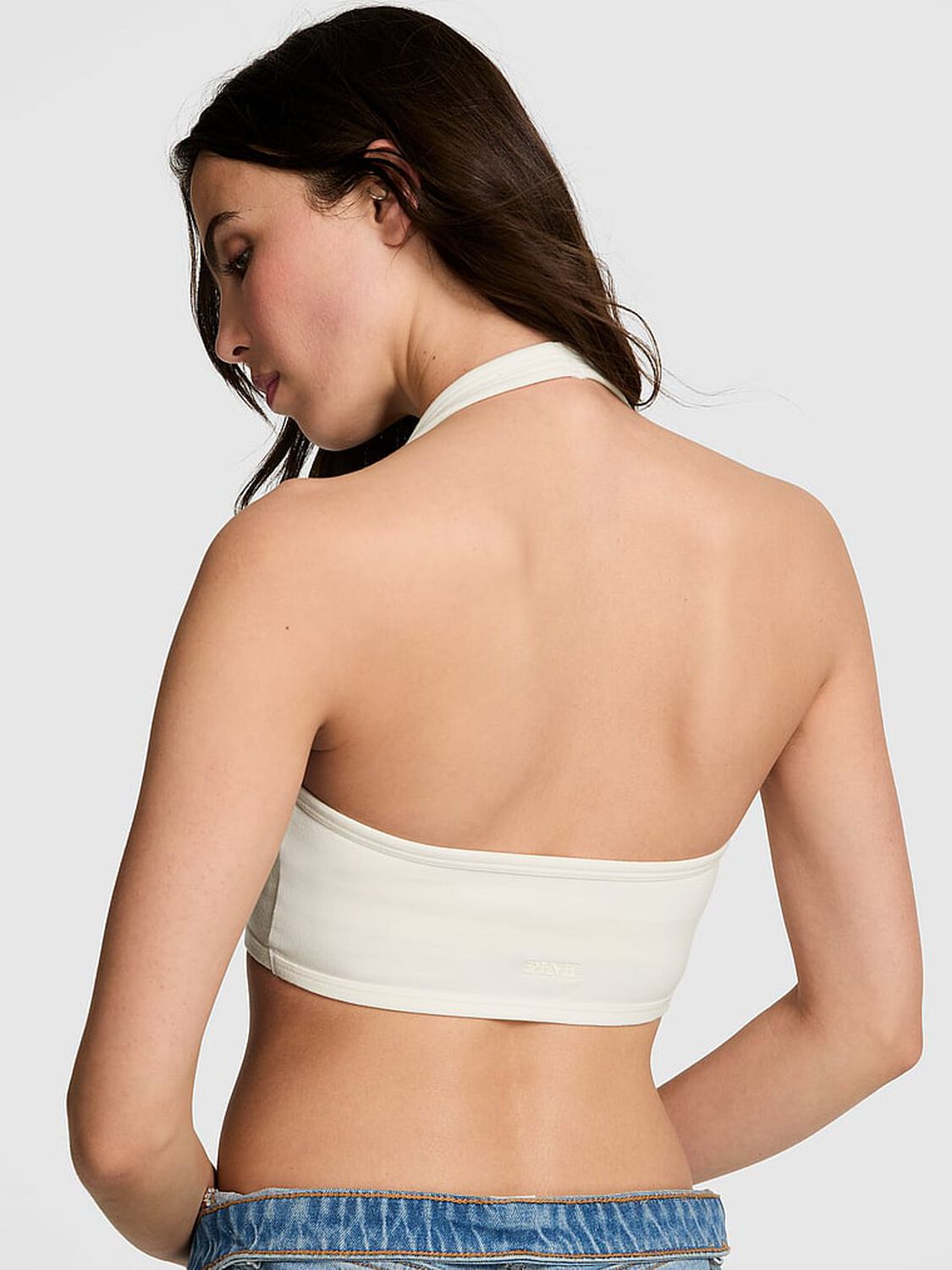 vs Pink All-Day Cotton Halter Sports Bra Winter White 2 of 3 