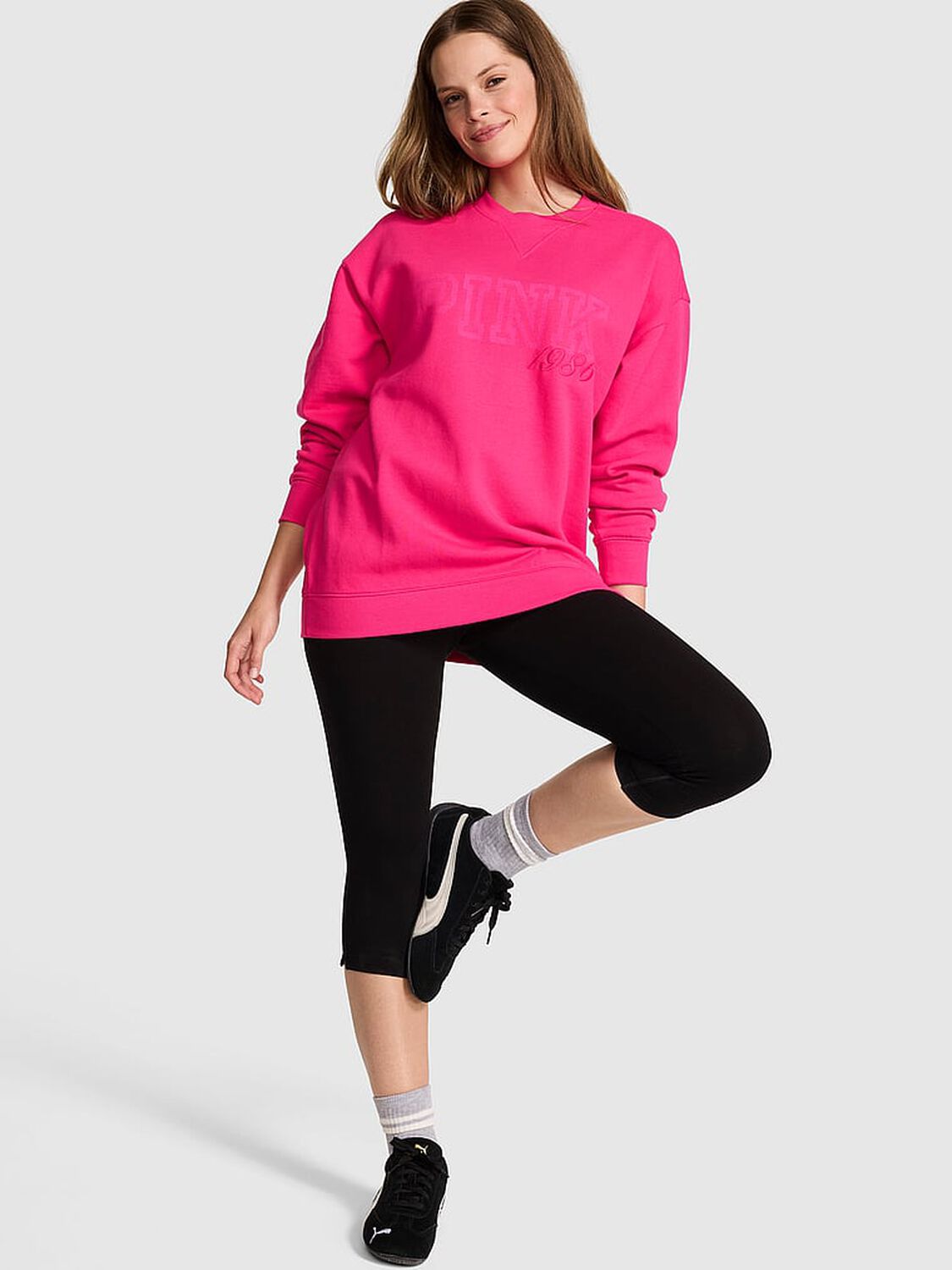 vs Pink Campus Fleece&trade; Oversized Crew Sweatshirt Hot Stuff 1 of 3 