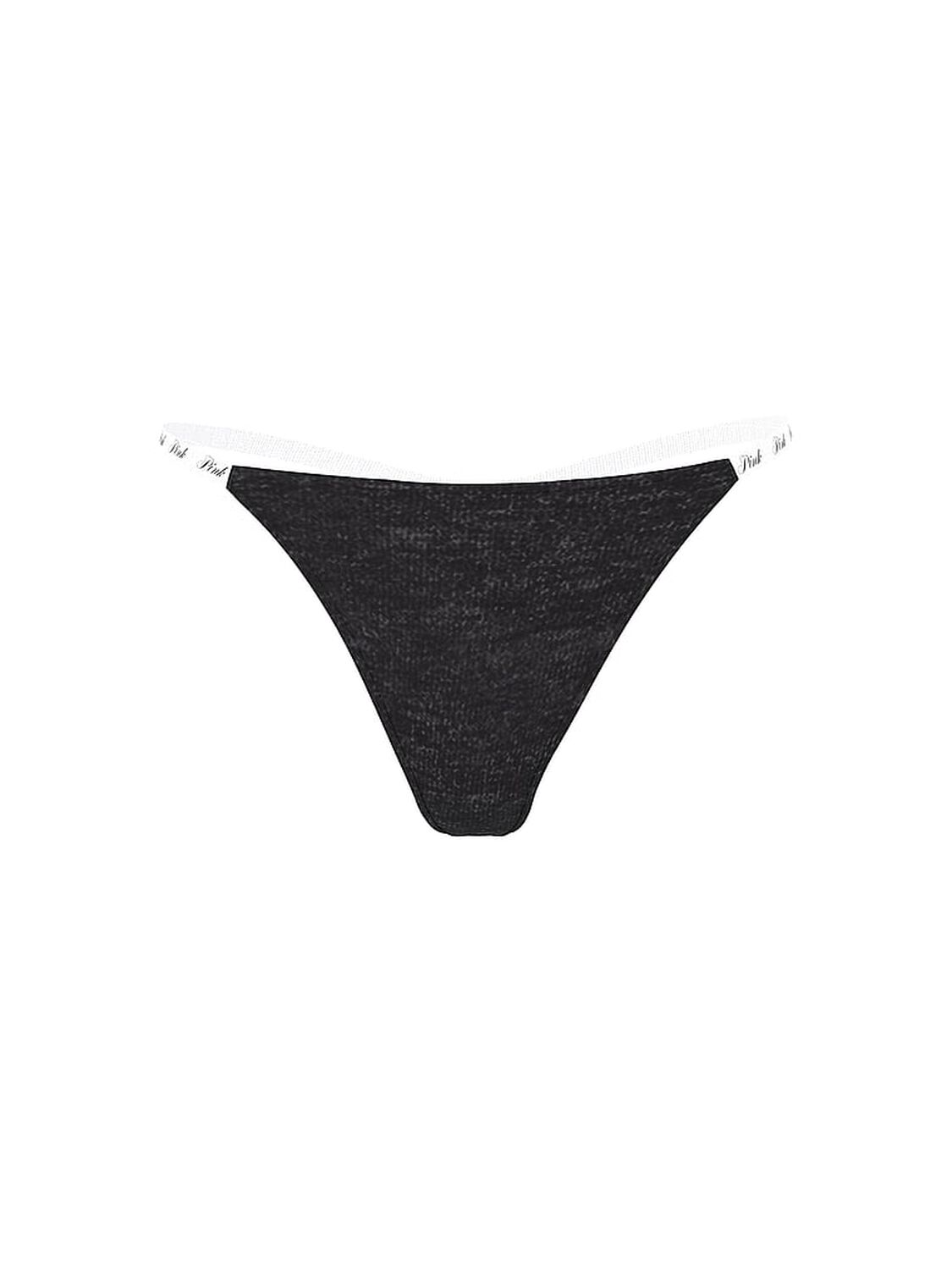 vs Pink Logo Cotton Scoop Thong Panty Charcoal Heather Grey 3 of 3 
