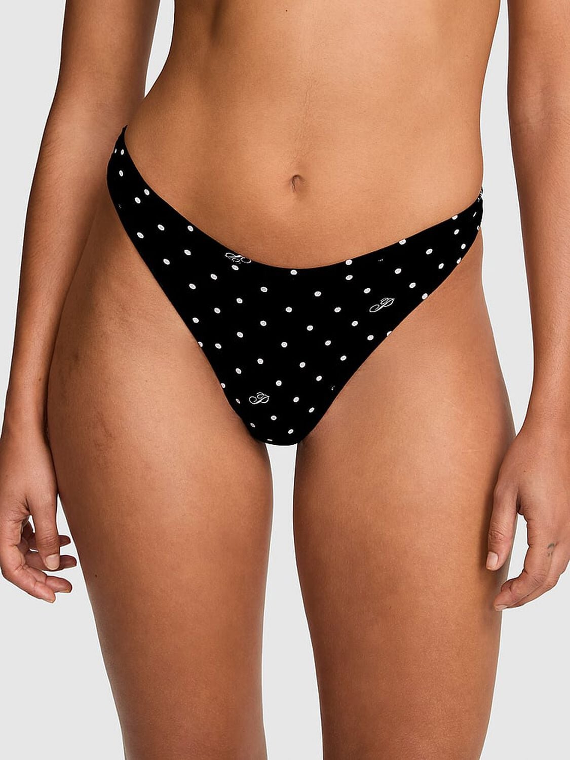 vs Pink Cotton High-Leg Thong Panty Black Dot P Script Print 1 of 2 