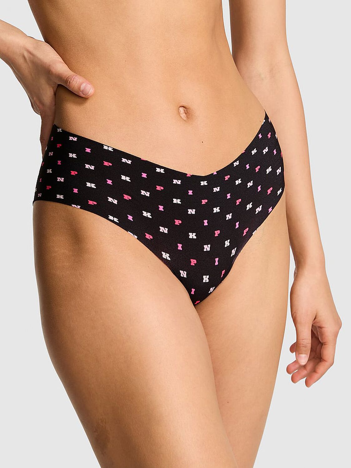 vs Pink No-Show Cheeky Panty Black Scattered Pink Print 1 of 3 