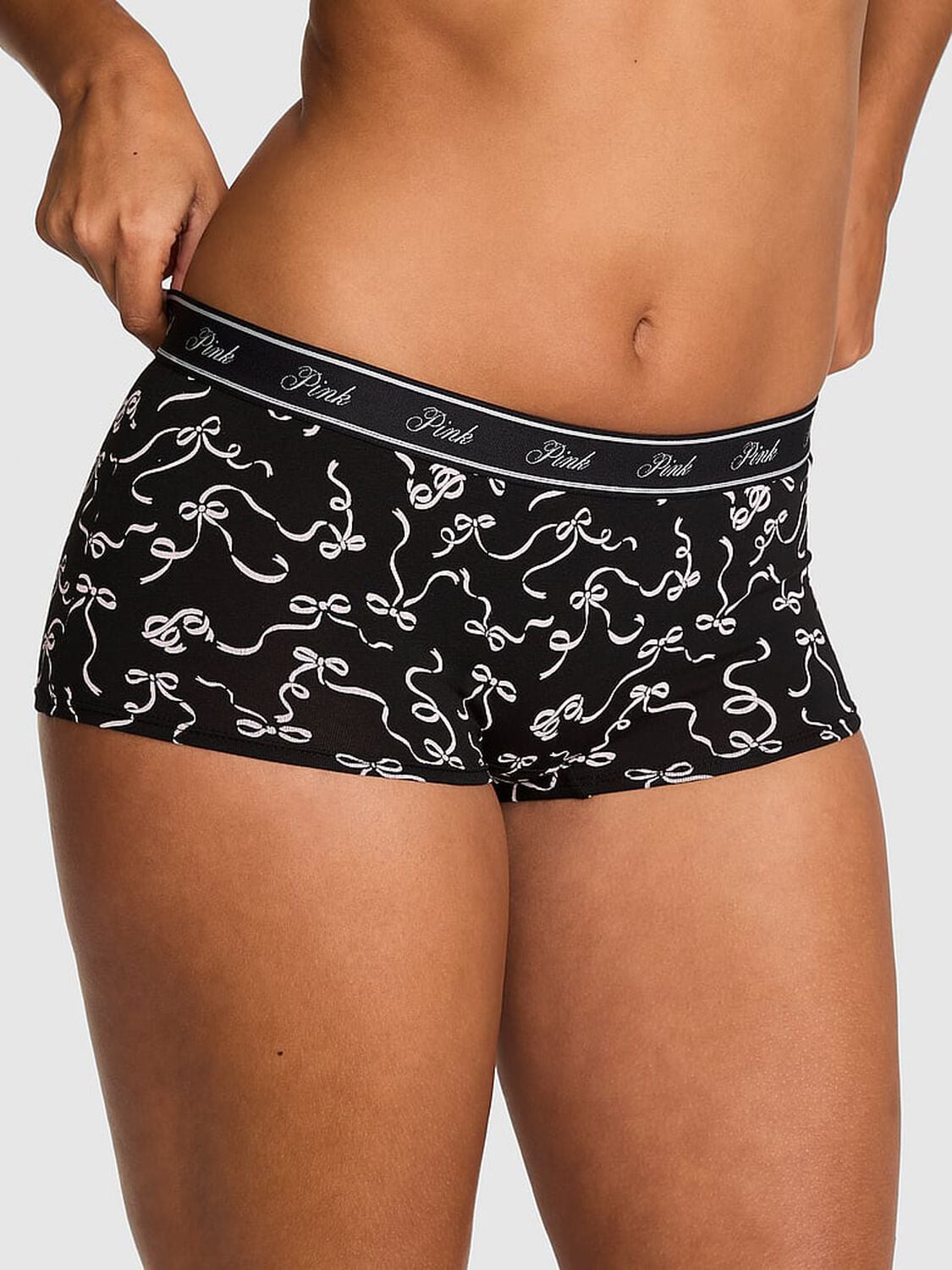 vs Pink Logo Cotton Shine Boyshort Panty 1 of 2 