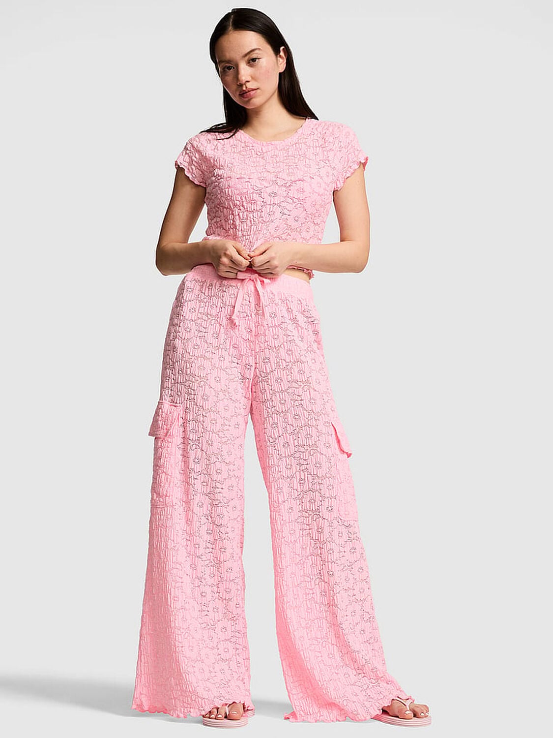 pink Swim Floral Crochet Cover-Up Pants Boardwalk Pink 1 of 3 