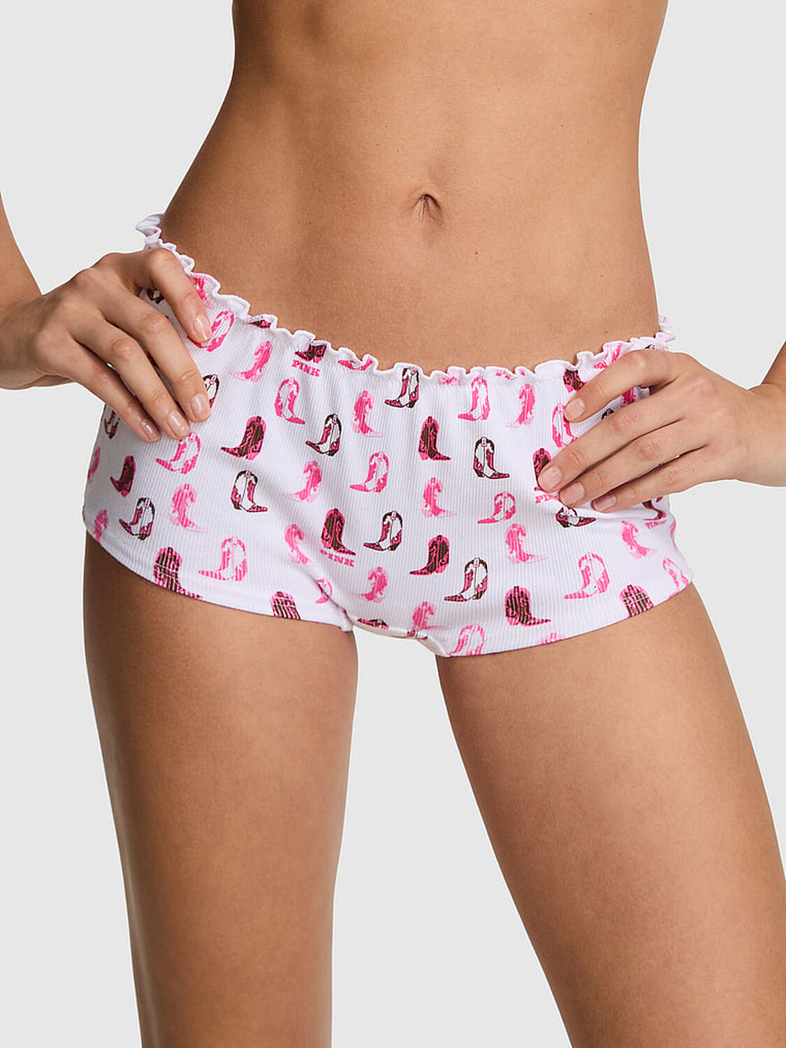 vs Pink Cotton Boyshort Panty White Cowboy Boot Print Side Tie 2 of 2 