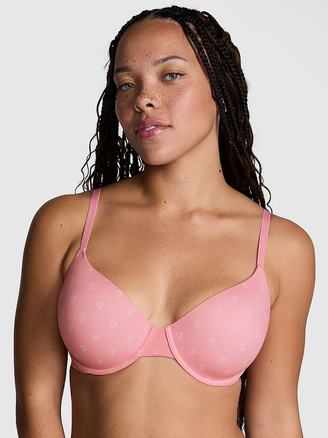 vs Pink Wear Everywhere Wear Everywhere Lightly Lined T-Shirt Bra Petal Pink Heart Print 1 of 3 