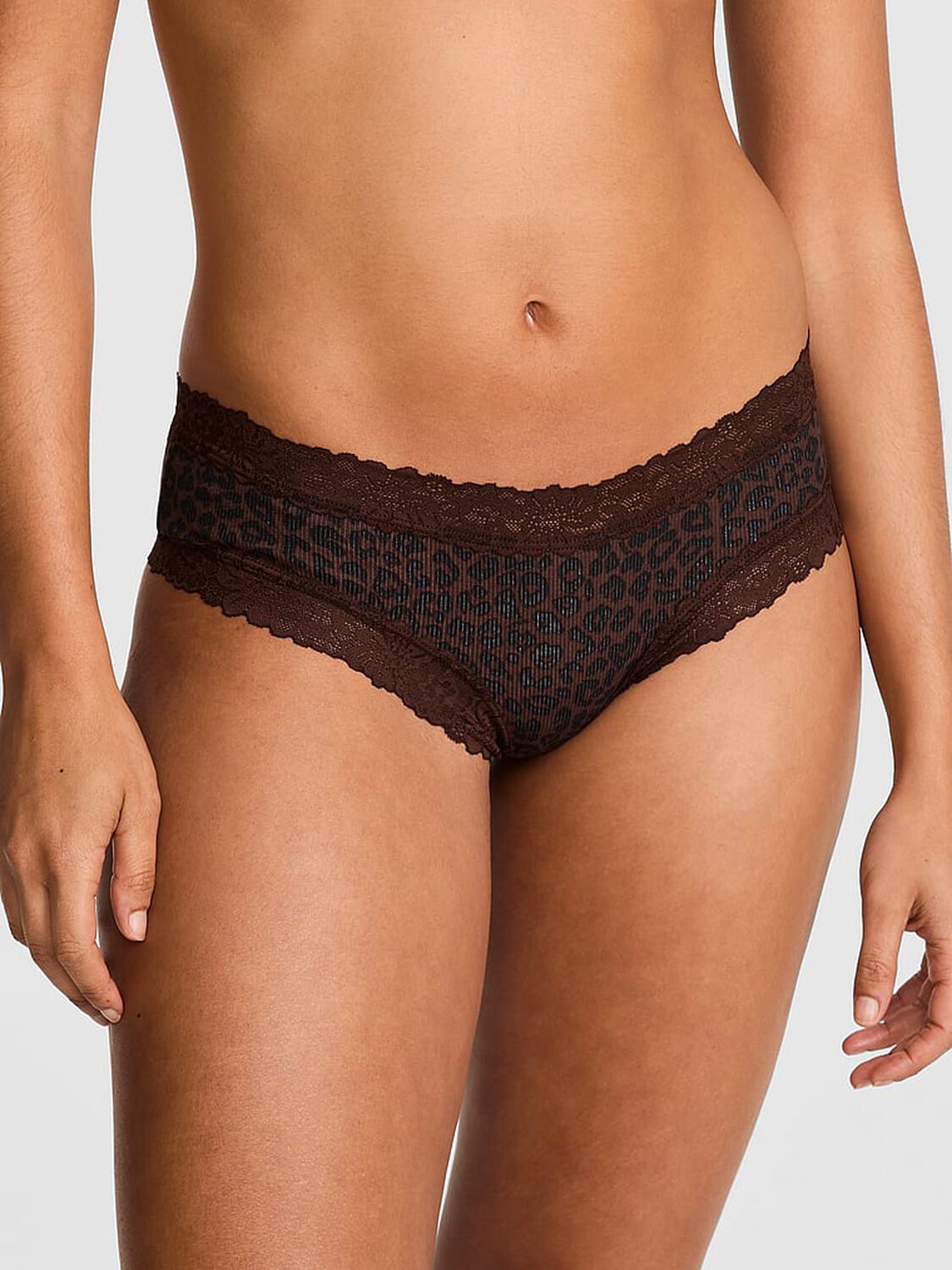 vs Pink Wink Lace-Trim Cheeky Panty Ganache Leopard Print 1 of 3 