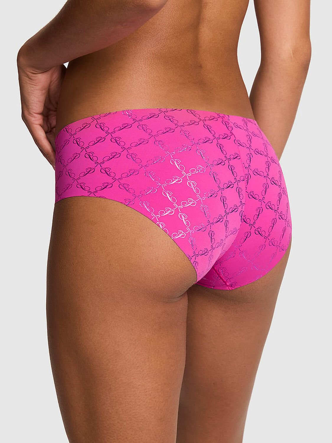 vs Pink No-Show Hiphugger Panty Pink Script P Bow 2 of 3 