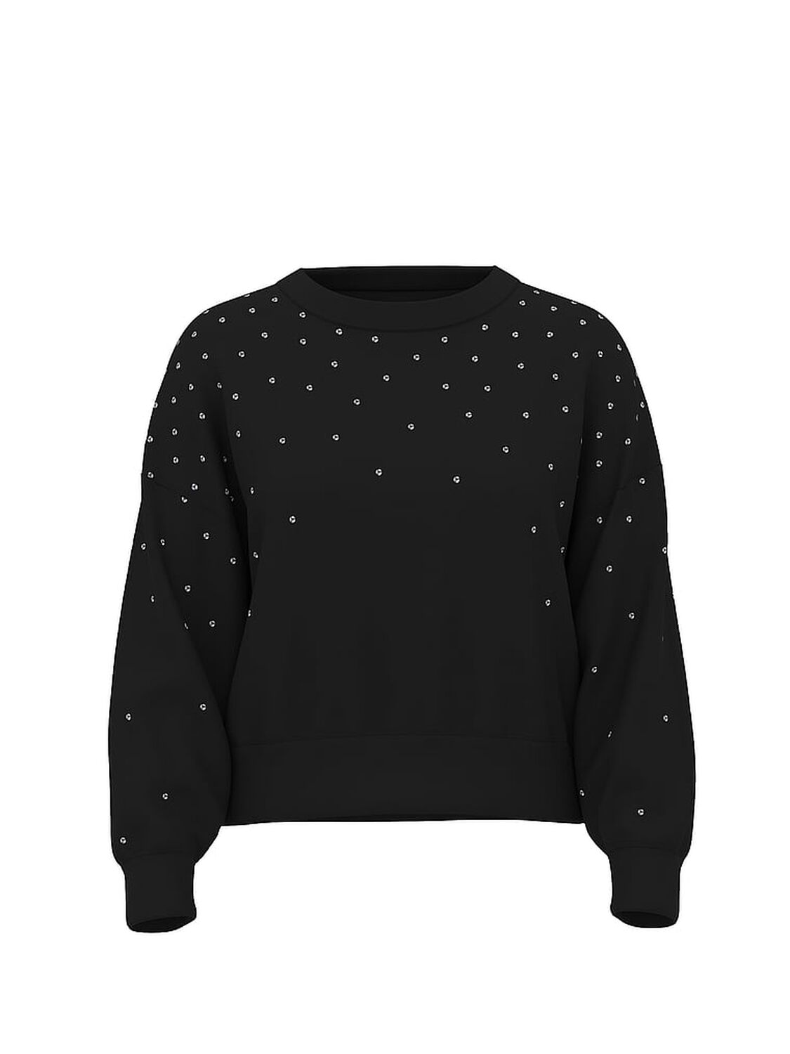 vs Pink Ivy Fleece Studded Crew Sweatshirt Pure Black 1 of 2 