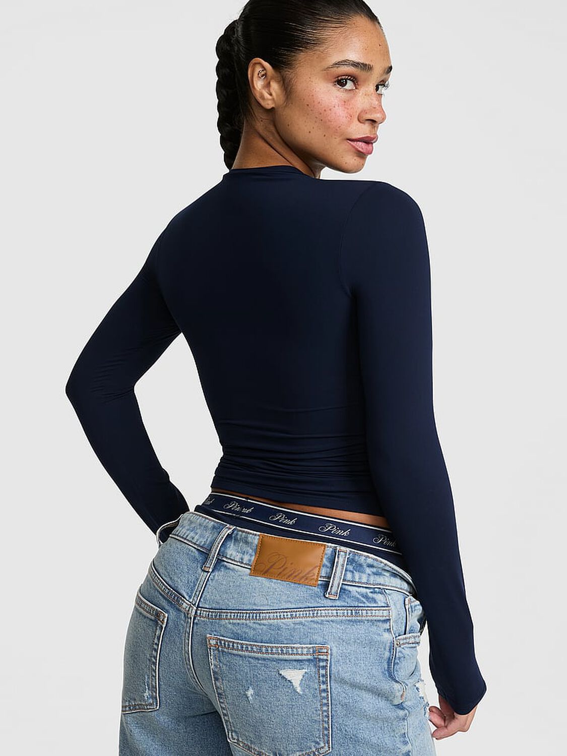 vs Pink PINK Base Stretch&trade; Long-Sleeve Tee Noir Navy 2 of 3 