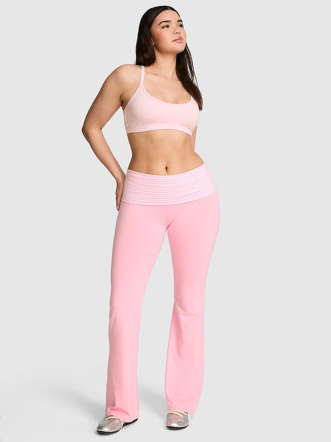 vs Pink All-Day Cotton&trade; Foldover Flare Leggings 1 of 3 