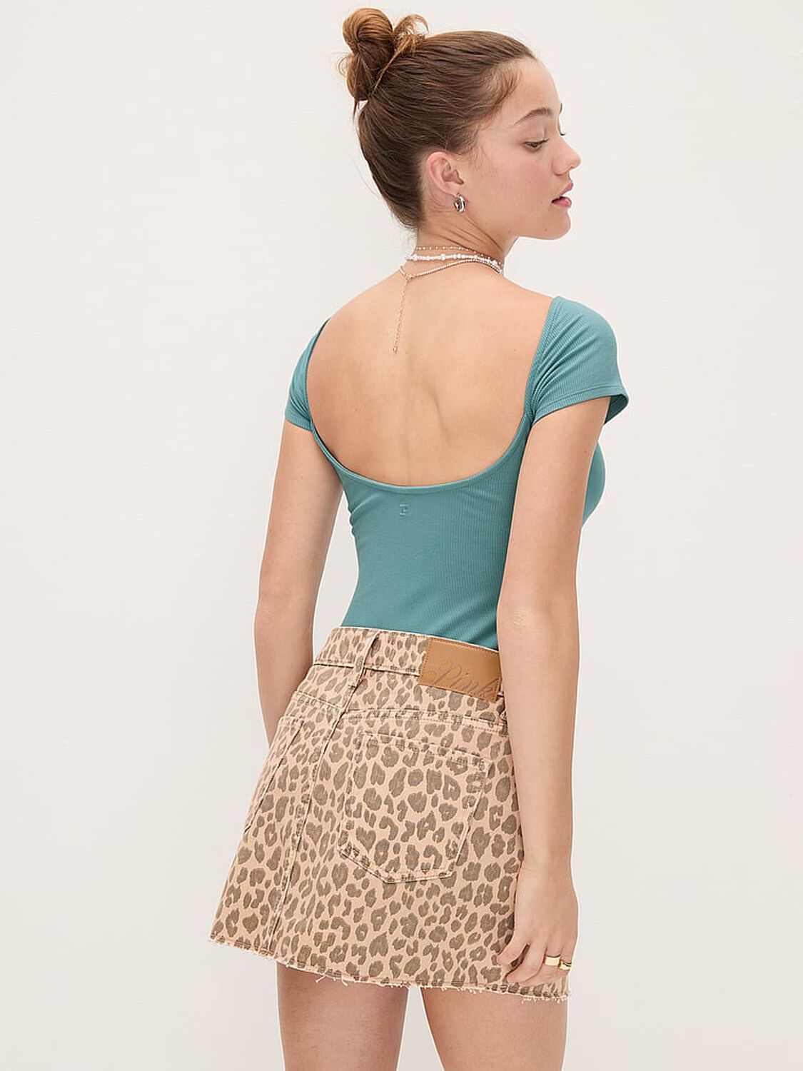 vs Pink Denim by PINK Mid-Rise Jean Skirt Leopard 3 of 4 