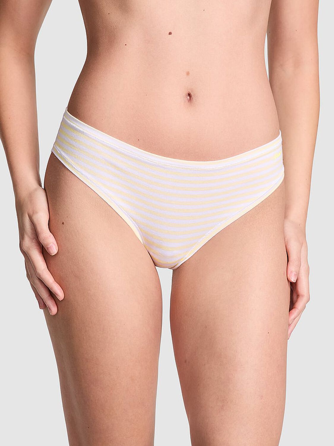 vs Pink Cotton Cheeky Panty Mellow Yellow White Stripe Print 1 of 3 