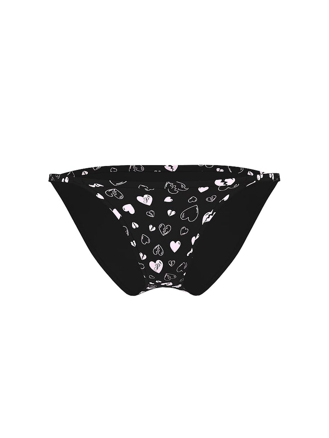 pink Pink Cotton String Bikini Panty Black Broken Hearts Print 3 of 3 