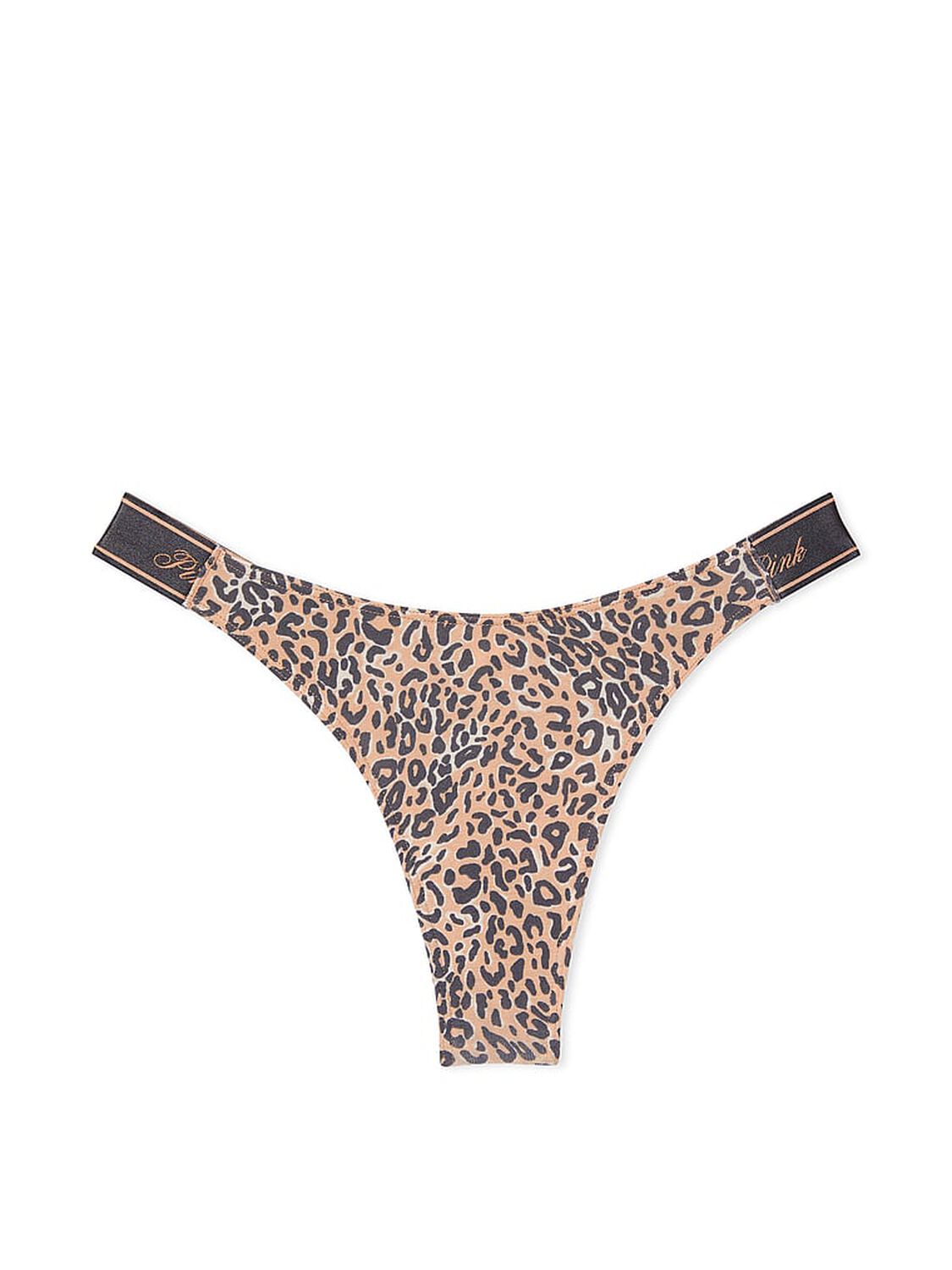 vs Pink Logo Cotton High-Leg Thong Panty Praline Leopard Print 3 of 3 