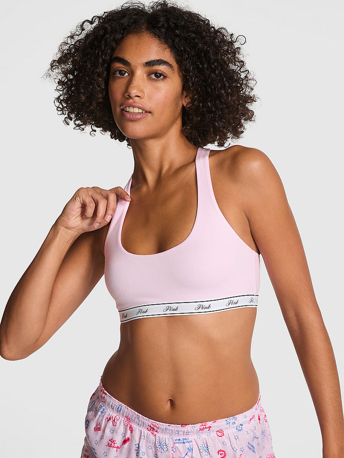 vs Pink Bralettes & Bra Tops Logo Cotton Racerback Bralette Pink Tulip 1 of 3 