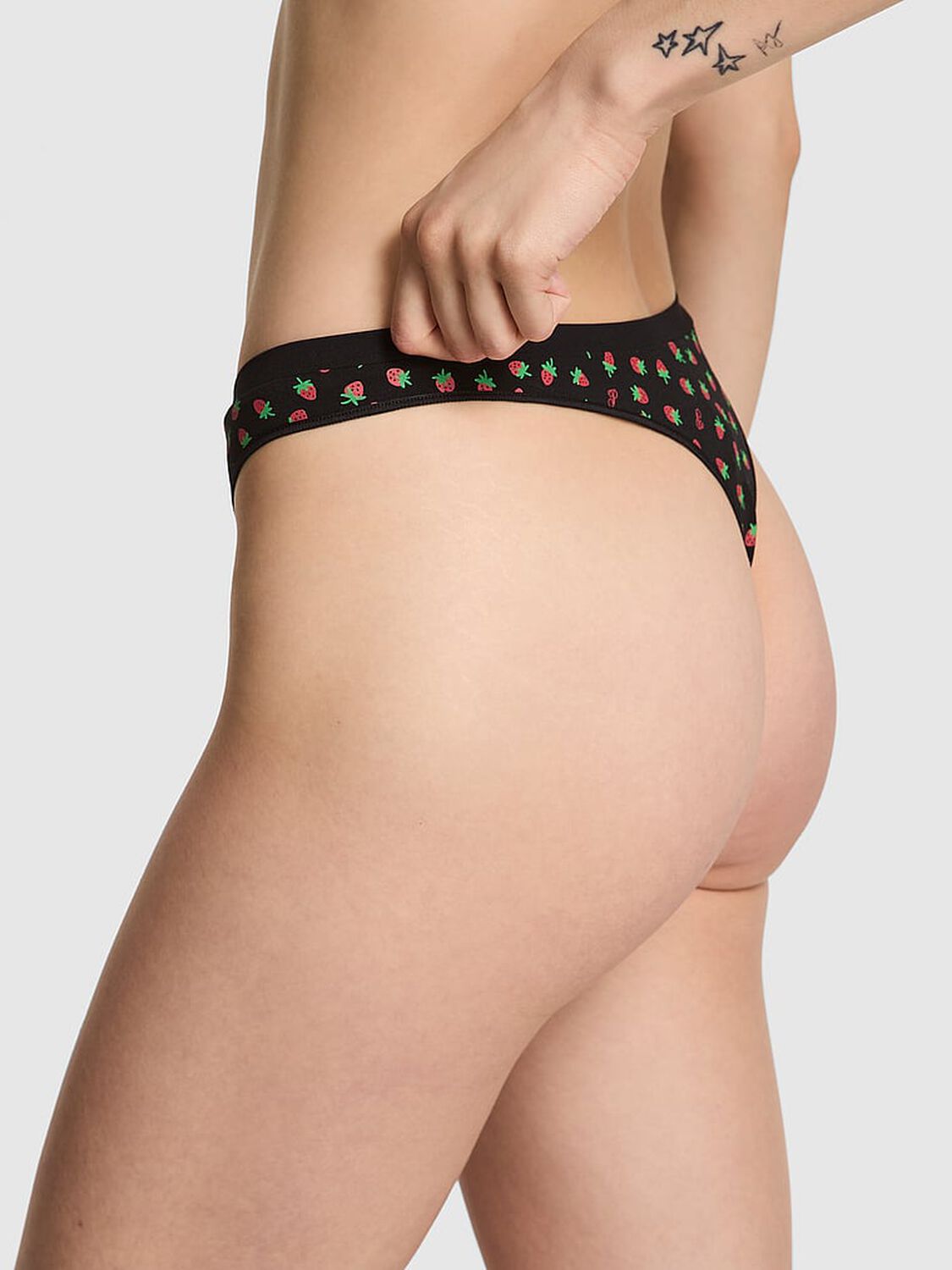 vs Pink Seamless High-Leg Thong Panty Black Strawberry Print 2 of 3 