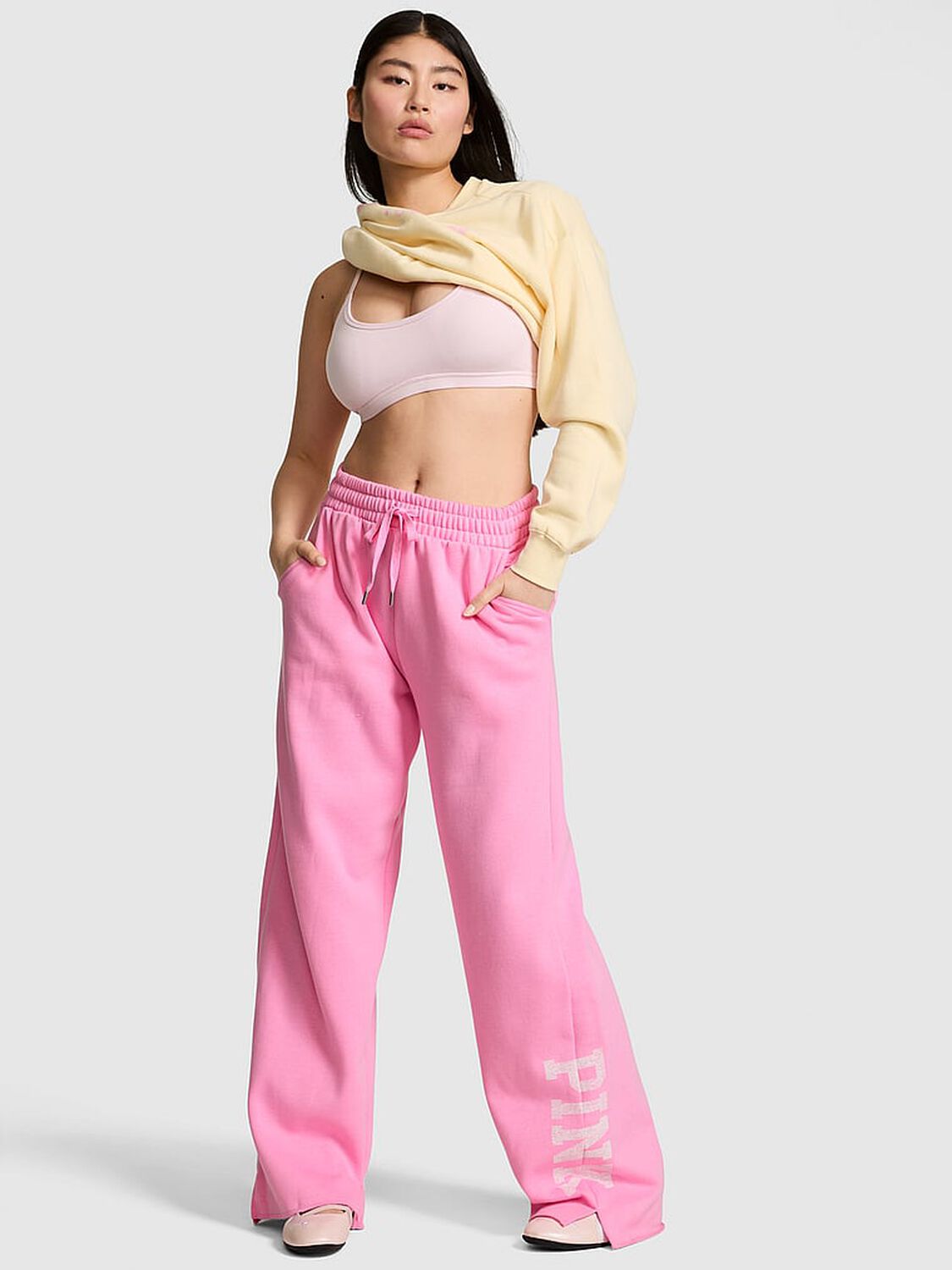 pink Pink Campus Fleece&trade; Wide-Leg Split-Hem Sweatpants Pink Lollipop 1 of 4 