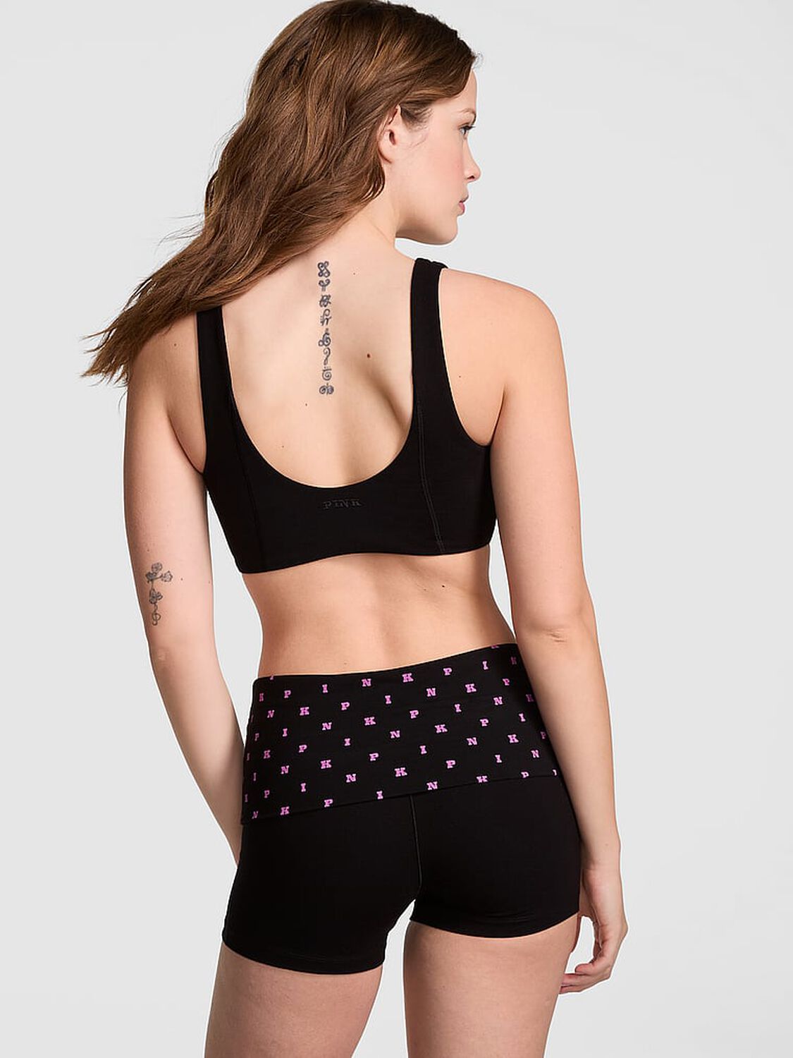 vs Pink All-Day Cotton Foldover 3" Bike Shorts Pure Black Print 2 of 2 