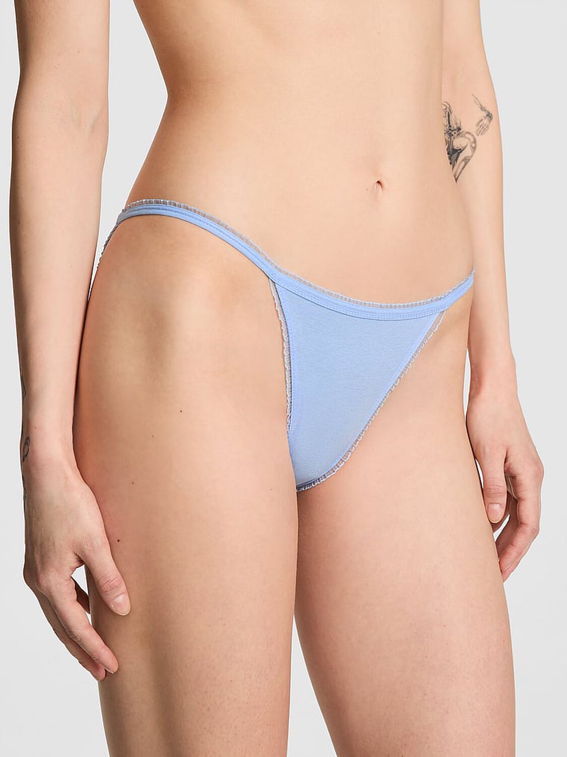 vs Pink Cotton Daisy Patch String Bikini Panty Blue Dancer Mesh Daisy Graphic 1 of 3 