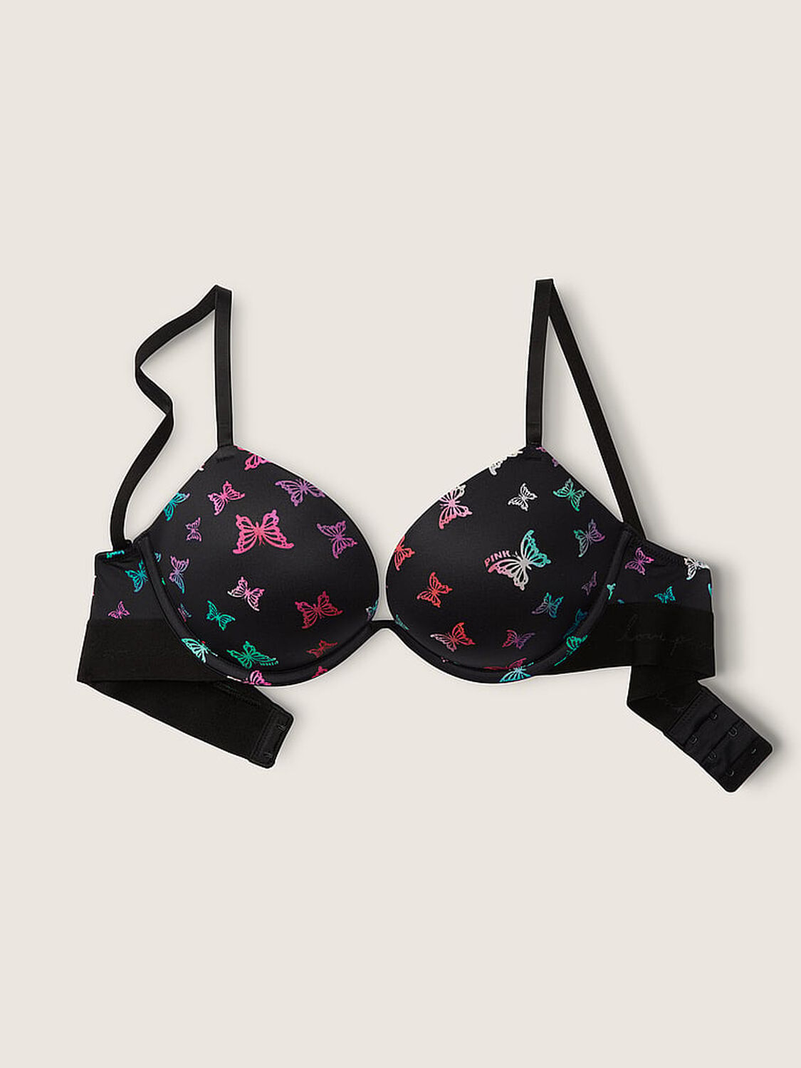 vs Pink Wear Everywhere Wear Everywhere Super Push-Up Bra Pure Black Butterfly Blur 3 of 4 