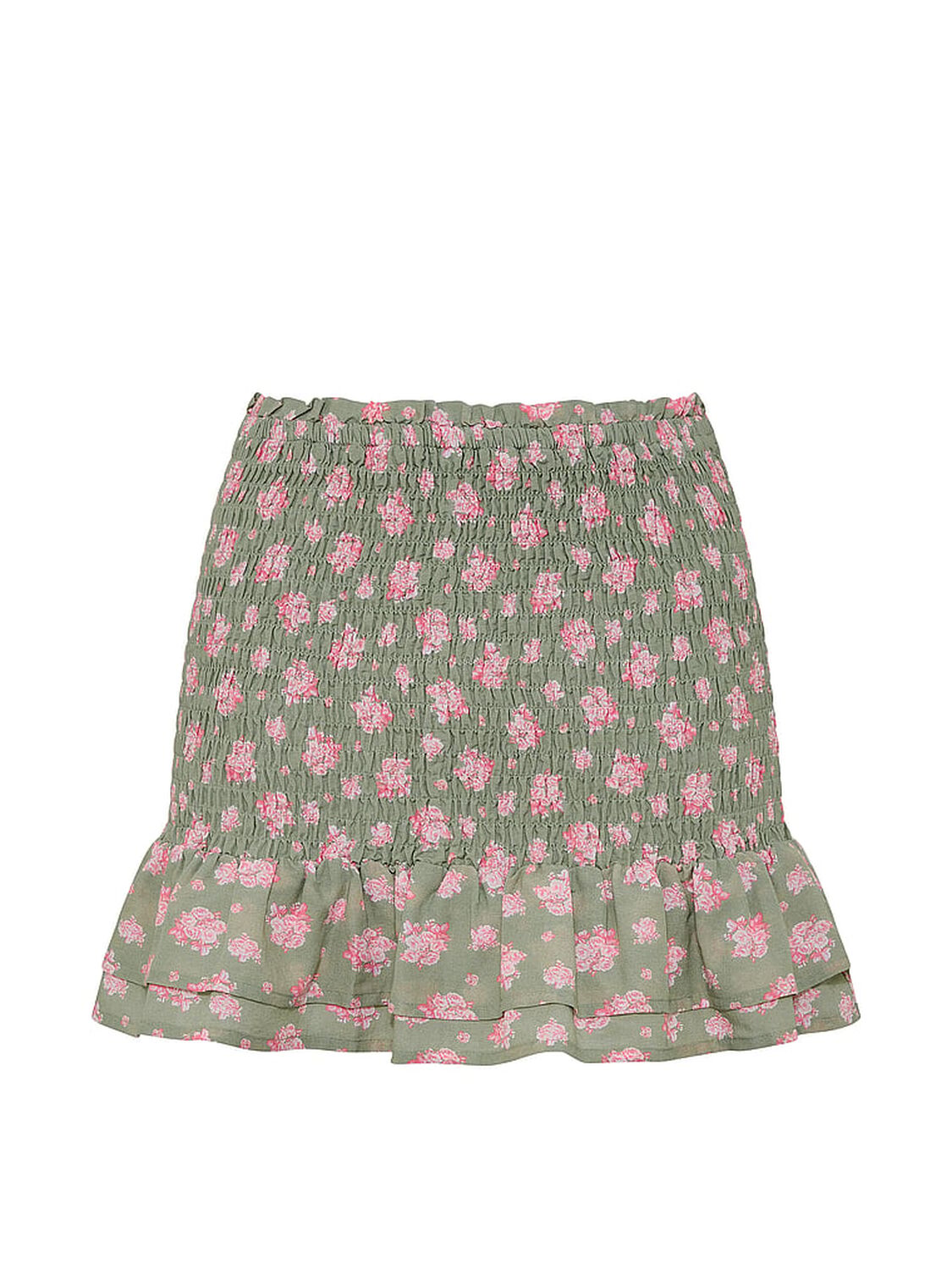 vs Pink Flirty Fit Smocked Mini Skirt Slate Green Floral 3 of 4 