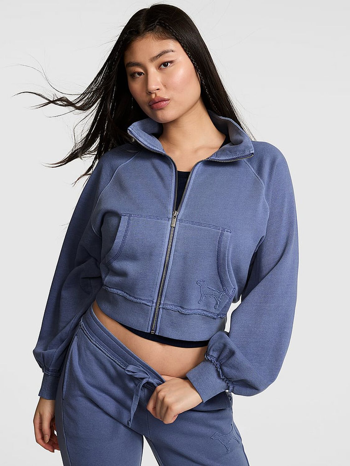 vs Pink Campus Terry&trade; Mock-Neck Full-Zip Sweatshirt Dusty Iris 1 of 3 