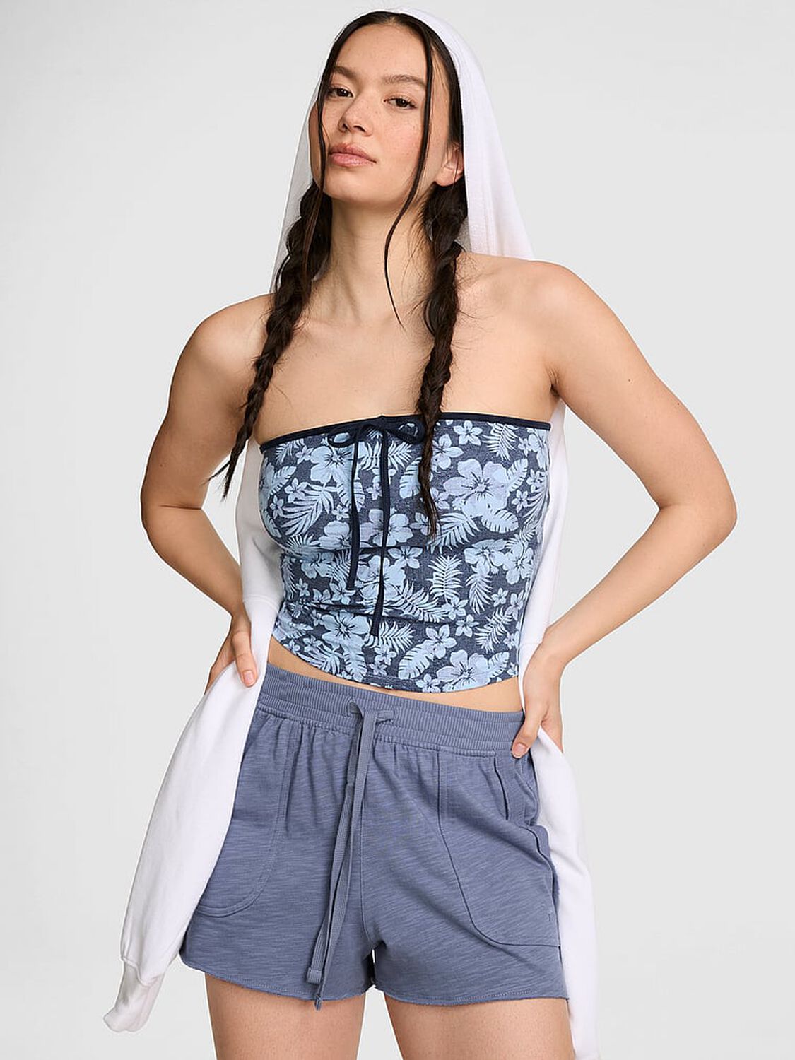 vs Pink All-Day Cotton&trade; Ruched Front-Tie Tube Top Fade 1 of 3 