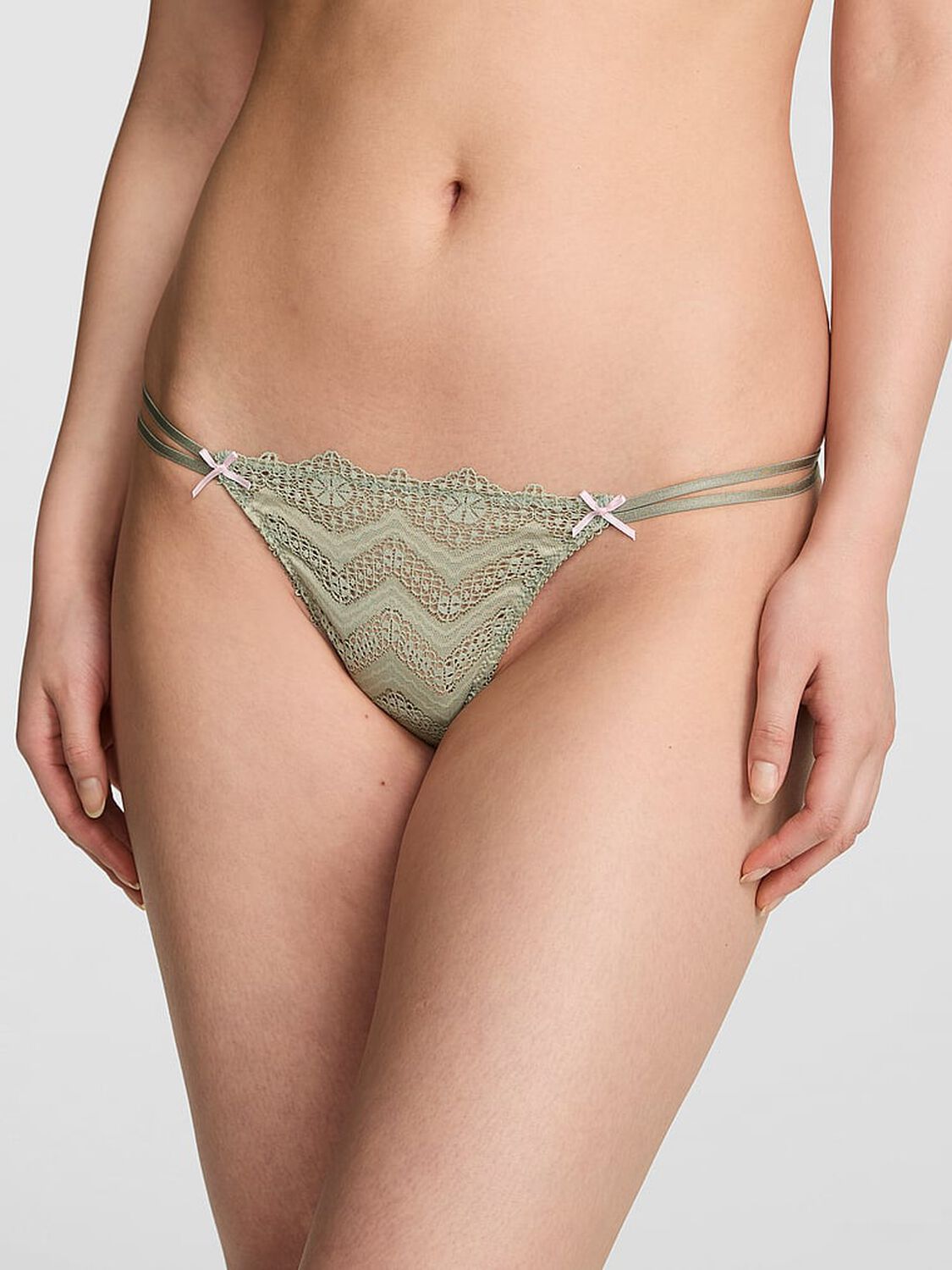 vs Pink PINK Wink&trade; V-String Panty Slate Green 1 of 2 