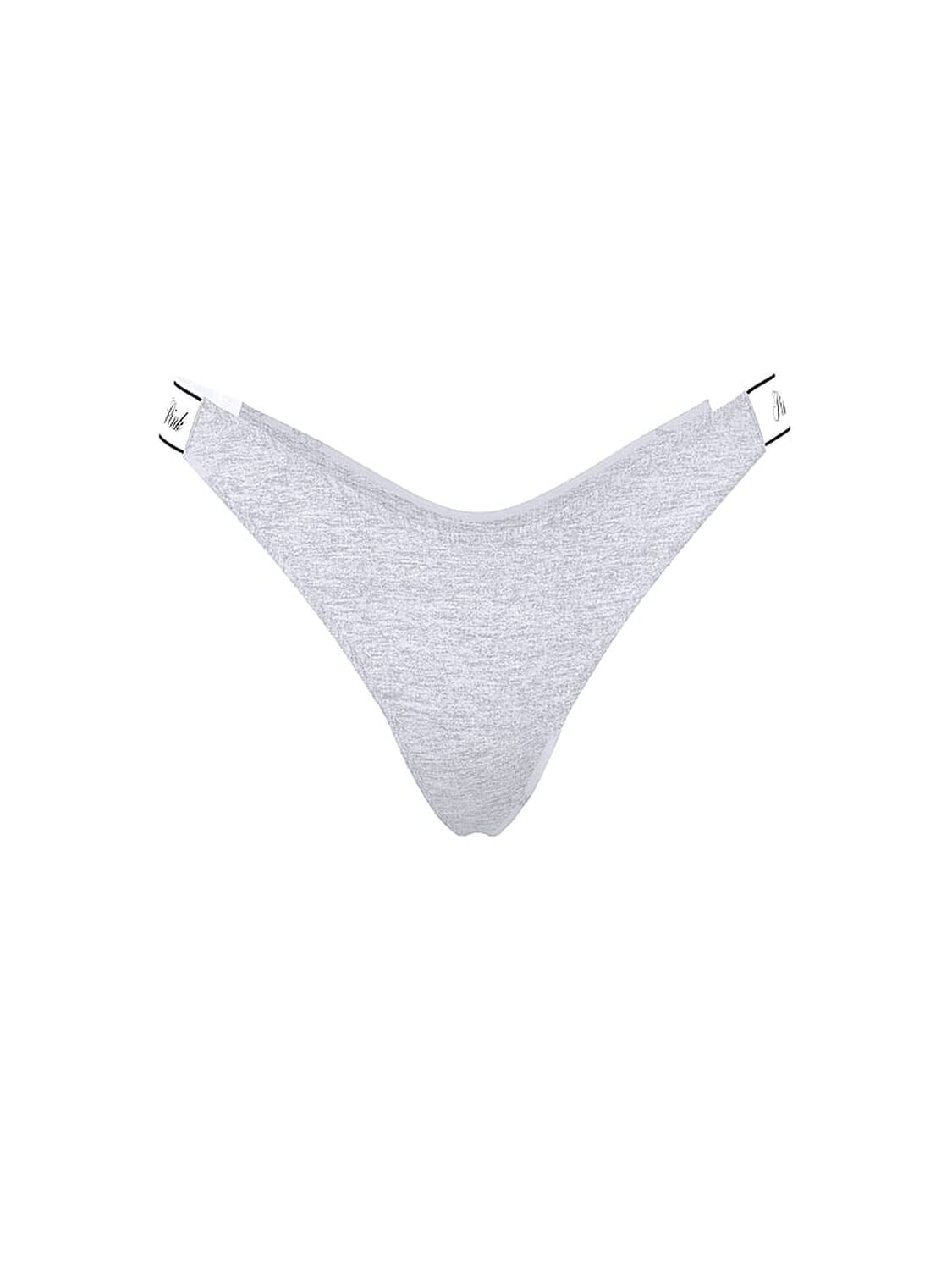 vs Pink Logo Cotton Shine High-Leg Thong Panty Medium Heather Grey 3 of 3 