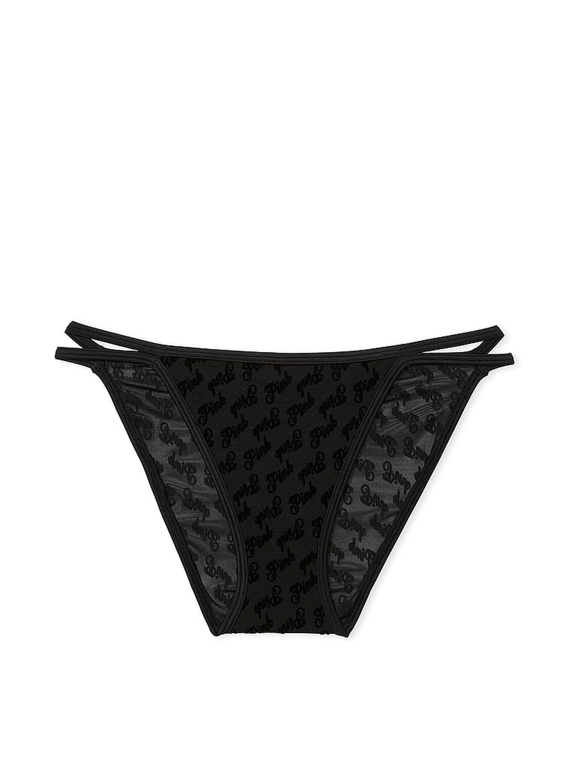 vs Pink Logo Mesh Strappy Cheeky Panty Pure Black 3 of 4 