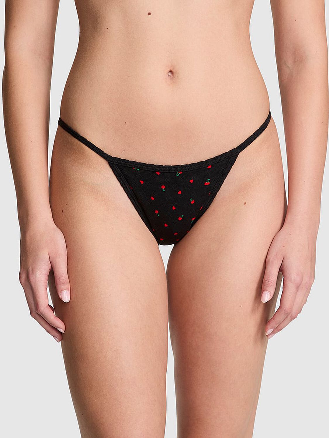 vs Pink Cotton String Bikini Panty Black Cherry Heart Print 1 of 4 