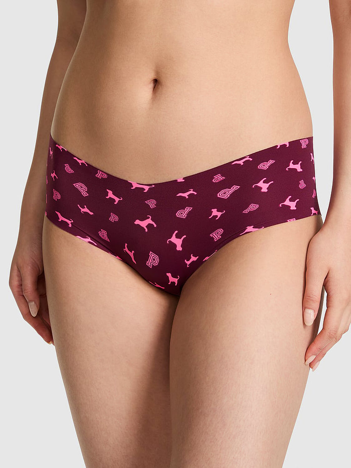 vs Pink No-Show Hiphugger Panty Wild Rose Logo Dog 1 of 3 