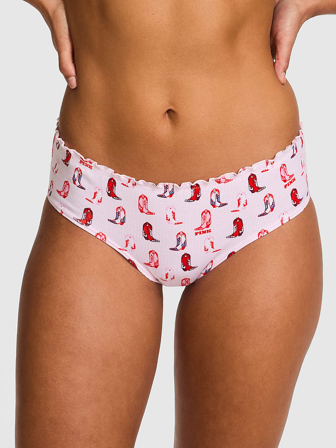 vs Pink Cotton Back-Tie Cheeky Panty Pink Tulip Cowboy Boots Print Side Tie 1 of 3 
